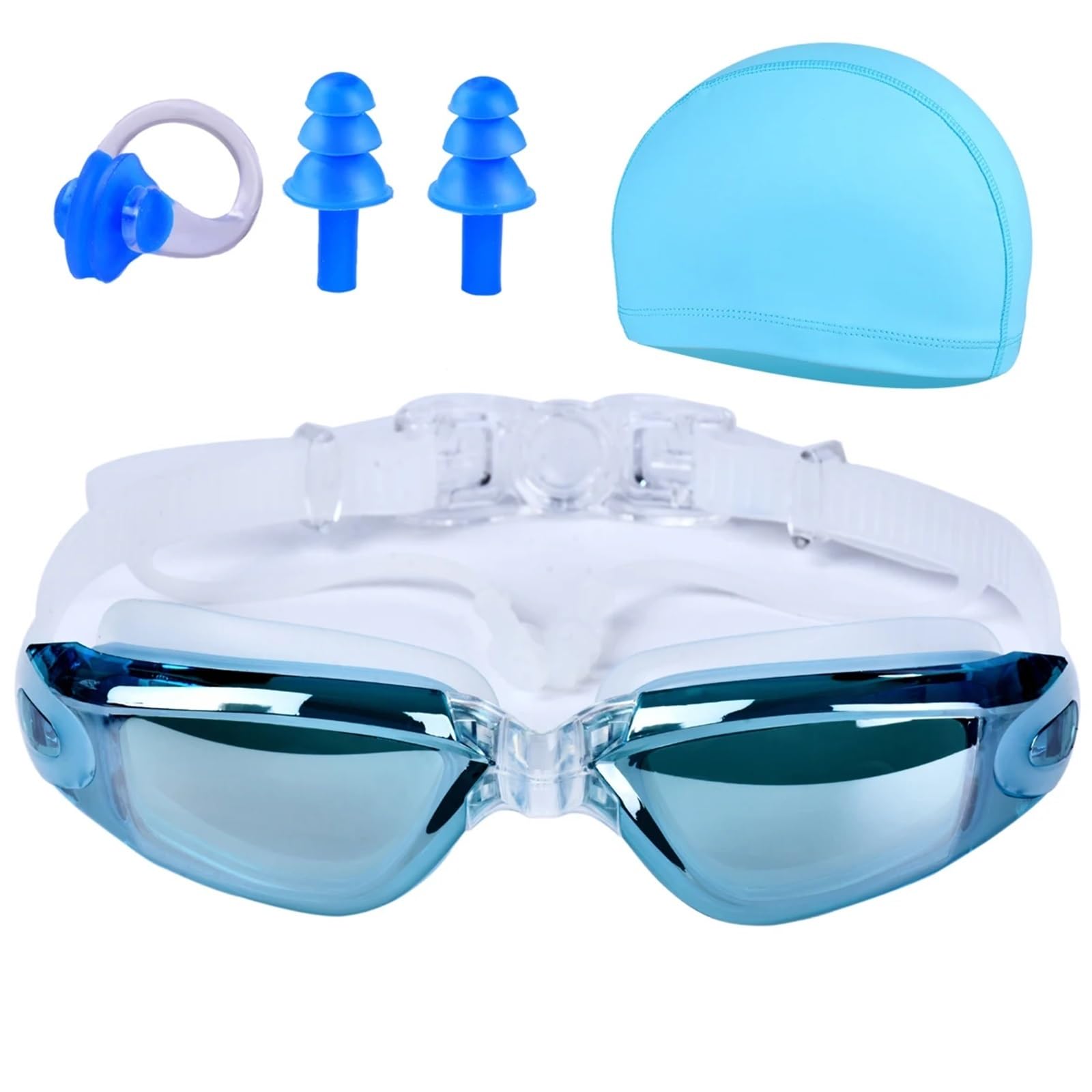 JUANYAO Schwimmbrille Hochauflösende wasserdichte und beschlagfreie Schwimmbrille for Männer und Frauen, verstellbare Schwimmbrille Für Schwimmen(Light Blue)
