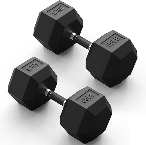 Miniatura 34 de PAPABABE Juego de 2 mancuernas hexagonales con agarre de goma de 2.5 a 125 libras, mancuernas fijas con revestimiento de goma inodoras, pesas