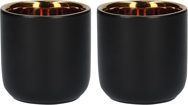 La Cafeti re Double Walled Ceramic Espresso Mugs, Set of Two, 70ml, Black, LCDWMUG702PC