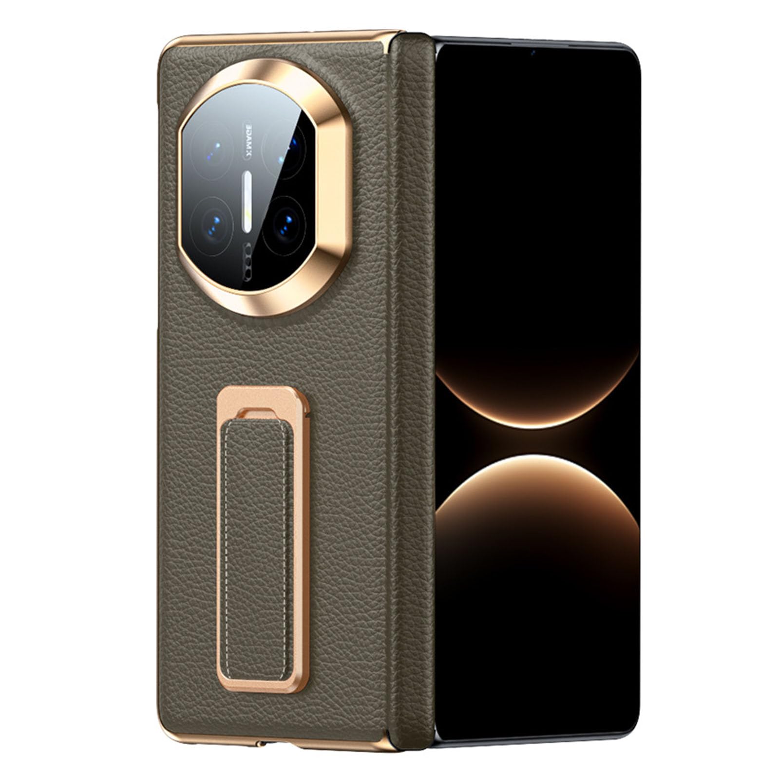 Etui biznesowe do Huawei Mate X7, powłoka z prawdziwej skóry, mała podpórka, osłona obiektywu, zawias, osłona, zielona, Mate X7