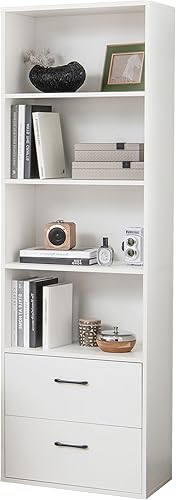 Estantería de 74 pulgadas de alto, estantes de almacenamiento abiertos de 4 niveles con 2 cajones, estantería de pie con kits antipuntas, armario disponible en Yaxa Peru