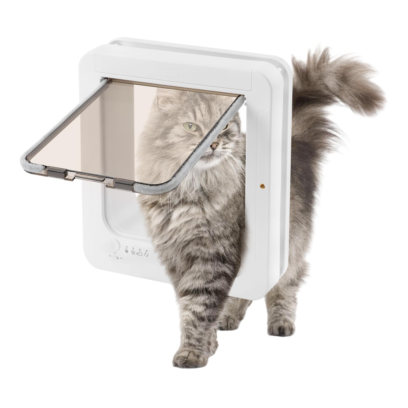 Smart Pet Door mit RFID-Halsbandschlüsseln, 4 Schaltmodi und Fernbedienung – für Katzen und Hunde bis zu 25 Pfund, nstallation in UPVC-Türen, Glas und Holz (Weiß)