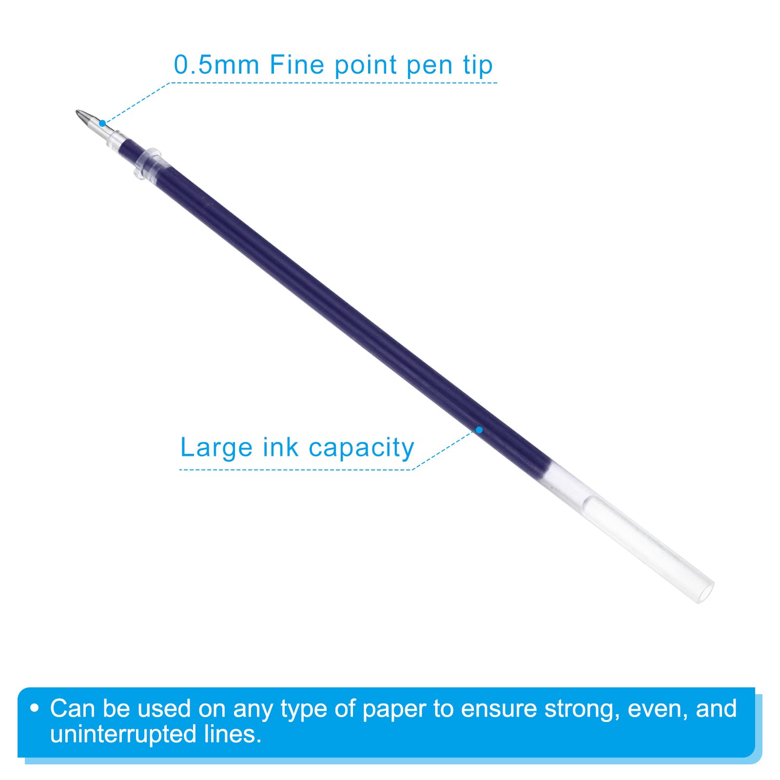PATIKIL 0.5mm Ink Pen Refills Blue, 50 Pcs Gel Pen Refills Ballpoint Pen Ink Fine Point for Pens Office Supplies Blue Ink - Image 4