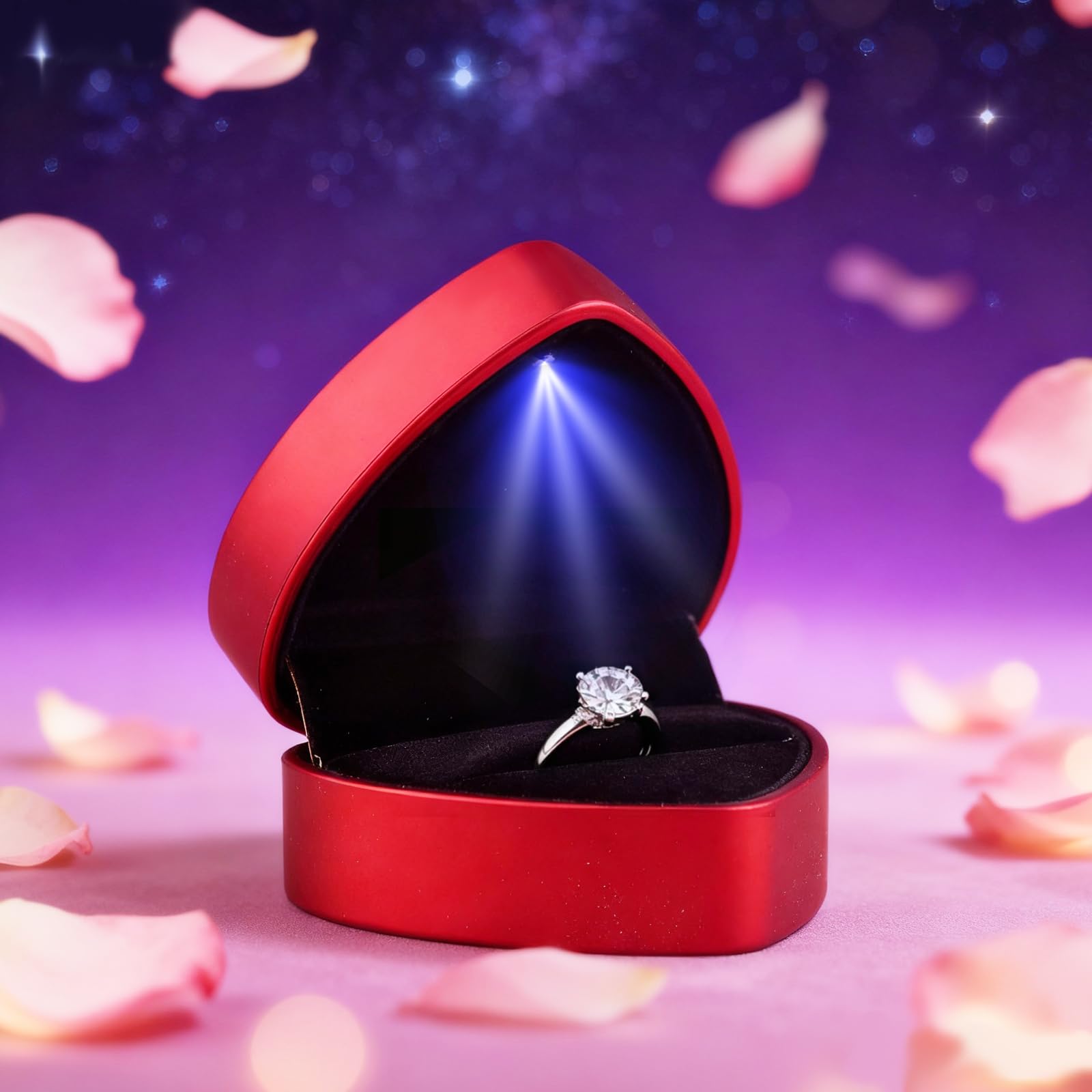 Caja de anillo con luz LED en forma de corazón para propuesta de boda San Valentín