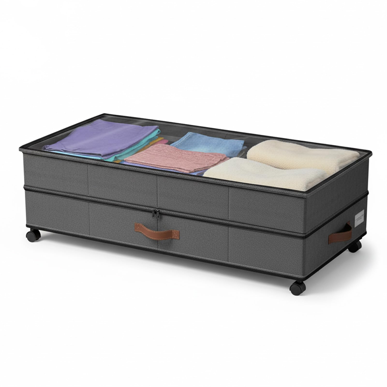 Unterbettkommode mit Rollen, 72 l, XXL, großes Fassungsvermögen, Unterbett-Aufbewahrungsbehälter mit transparenten Deckeln, 27,9 cm Höhe, Unterbett-Schuhbehälter für Decke, Kleidung