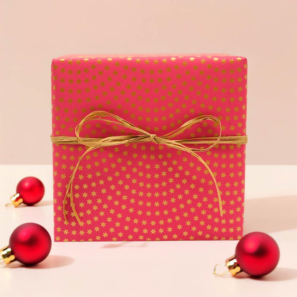 Geschenkpapier Kraft weiss - pink Sterne gold - extra stark 90g/qm 70 cm x 50 m, 1 Rolle(n)