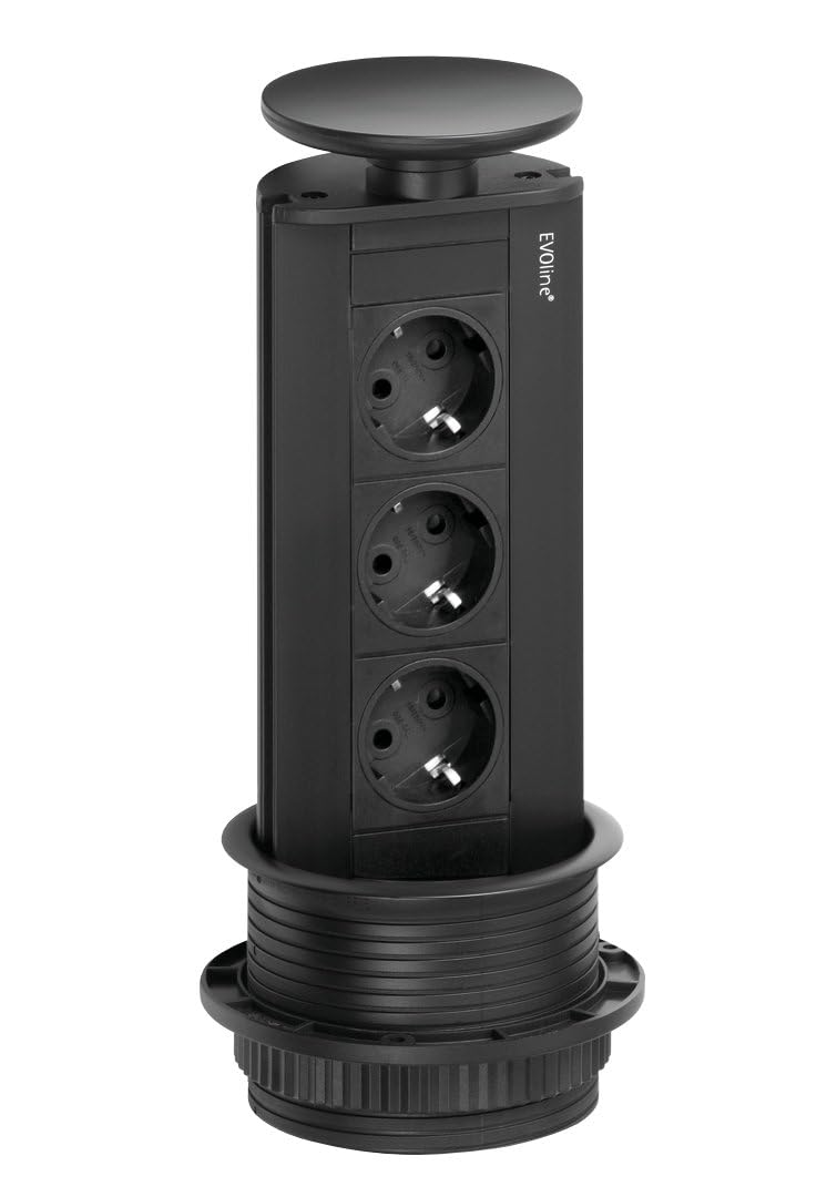 Naber EVOLINE Port 1 Steckdosenelement, 3-fach, Versenkbar, Schwarz