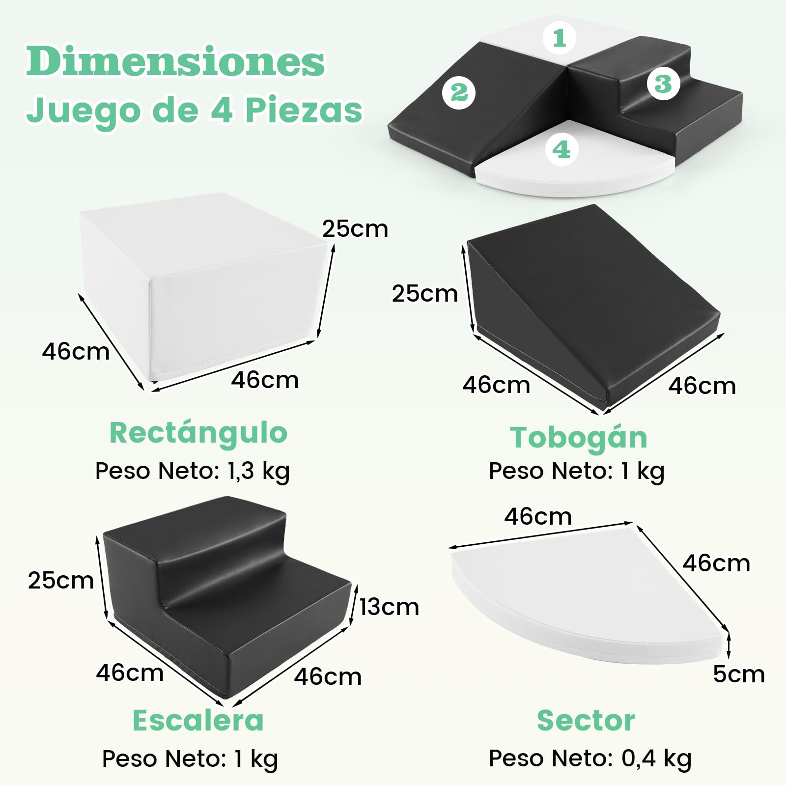 COSTWAY Juego de Bloques de Espuma Grandes para Bebé Bloques de Construcción Juguetes Educativos Ideal para Escalar Deslizar Gatear (Blanco y Gris)
