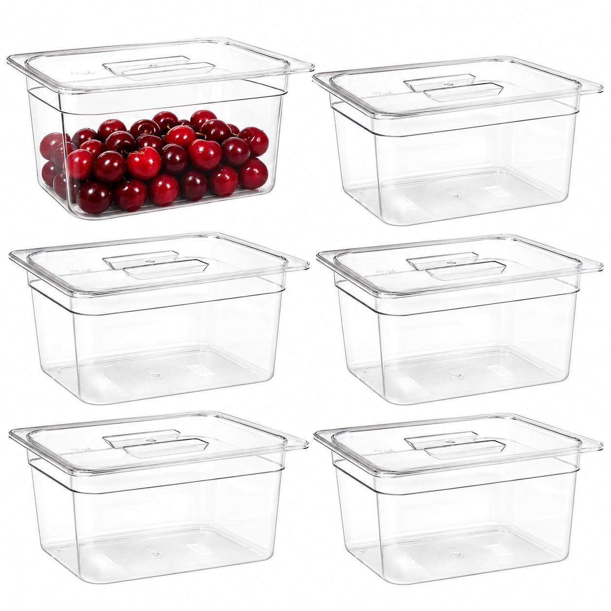 Confezione da 6 teglie per alimenti in plastica profonde da 15,2 cm, con coperchio, in policarbonato, per ristoranti, commerciali, impilabili, trasparenti, con coperchio, per frutta, verdura