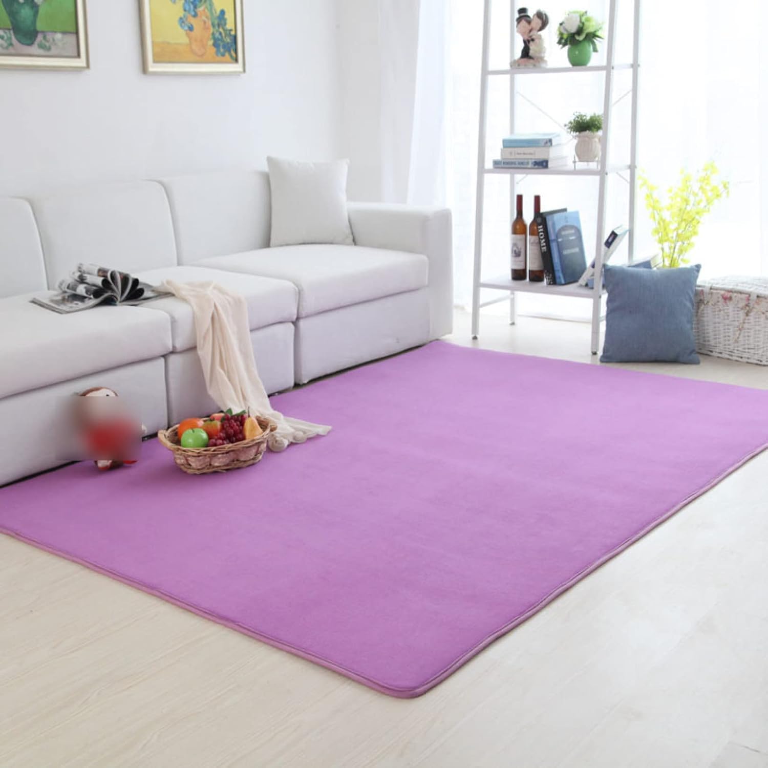 Amazon カーペット ラグマット 無地 ラグ 耐摩耗性 衝撃吸収 極厚 洗濯機で洗える 掃除易い ラグ フローリング 小さなカーペット 北欧 子供部屋 2 1 6m コーヒー色 抗菌 1年中使えるタイプ クッションラグ 1年中使えるタイプ パープル なめらかなフランネル おしゃれ 2