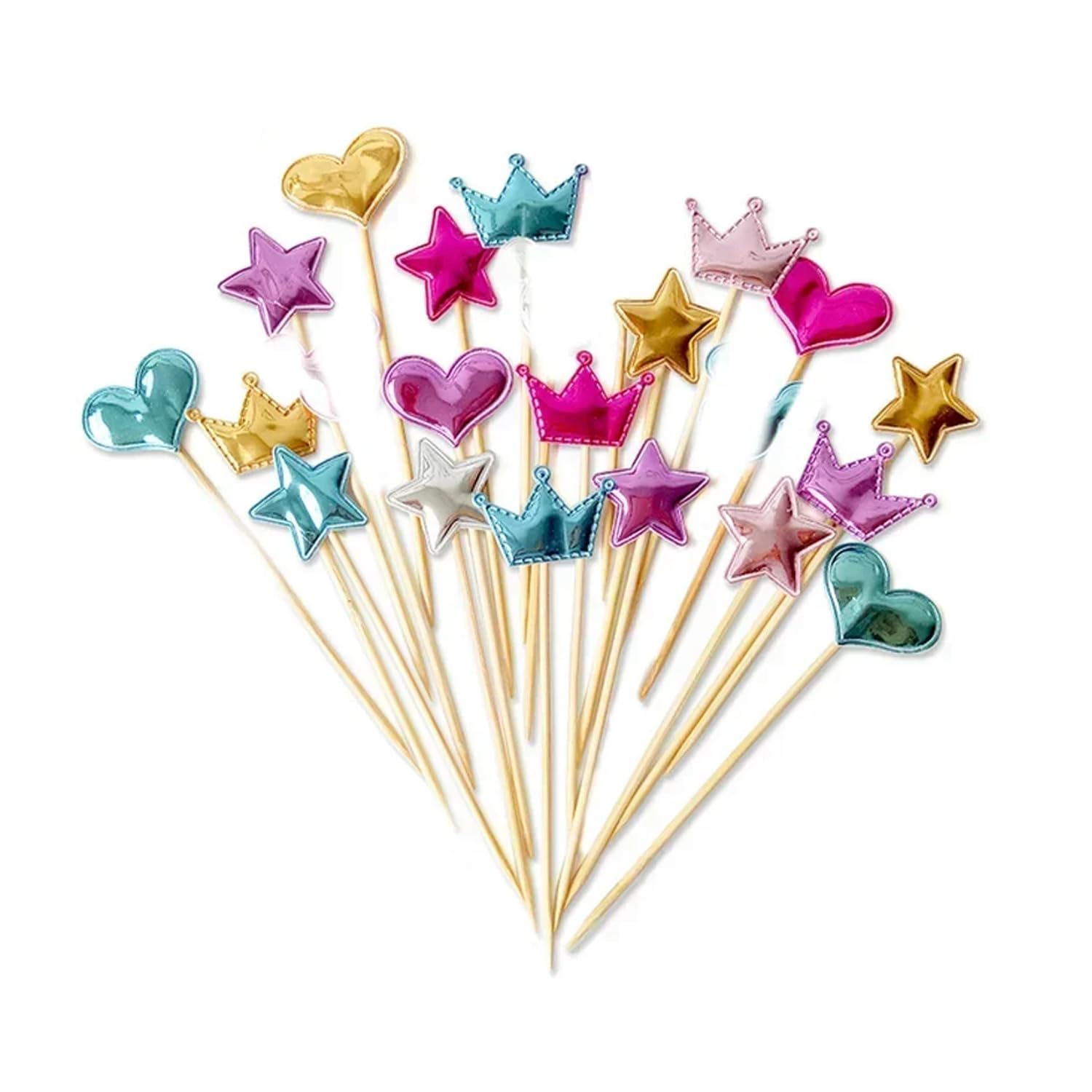 100Pcs Cupcake Toppers Heart Star and Crown Cupcake Toppers Mini Cake Toppers Colorful Cake Decorations DIY Dessert Fruits Picks Party Decorative Accessories (Mixed Color 1)