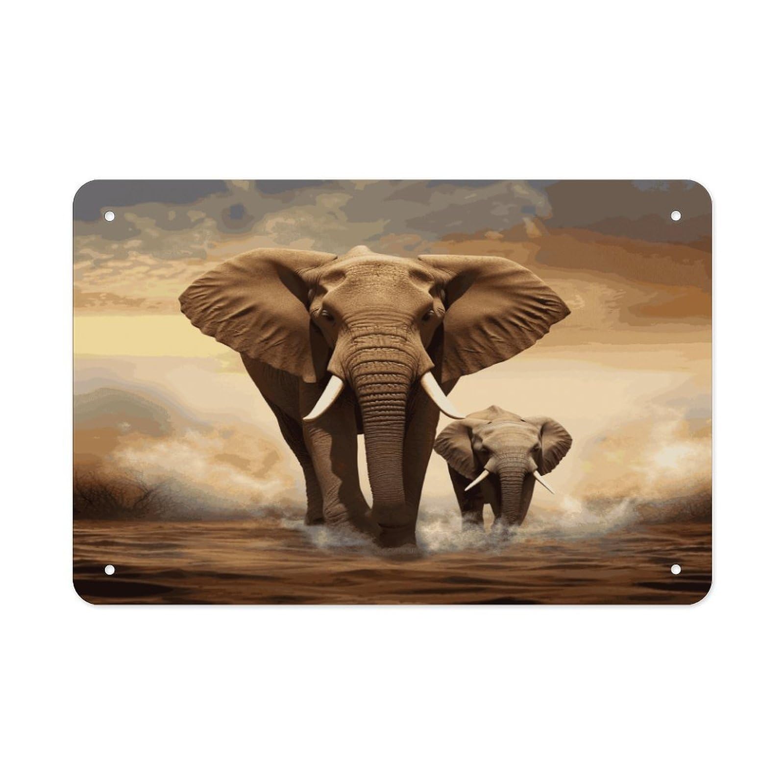 Fodpand Style Elephant And Baby Elephant Wall Art Metal Signs Tin Sign