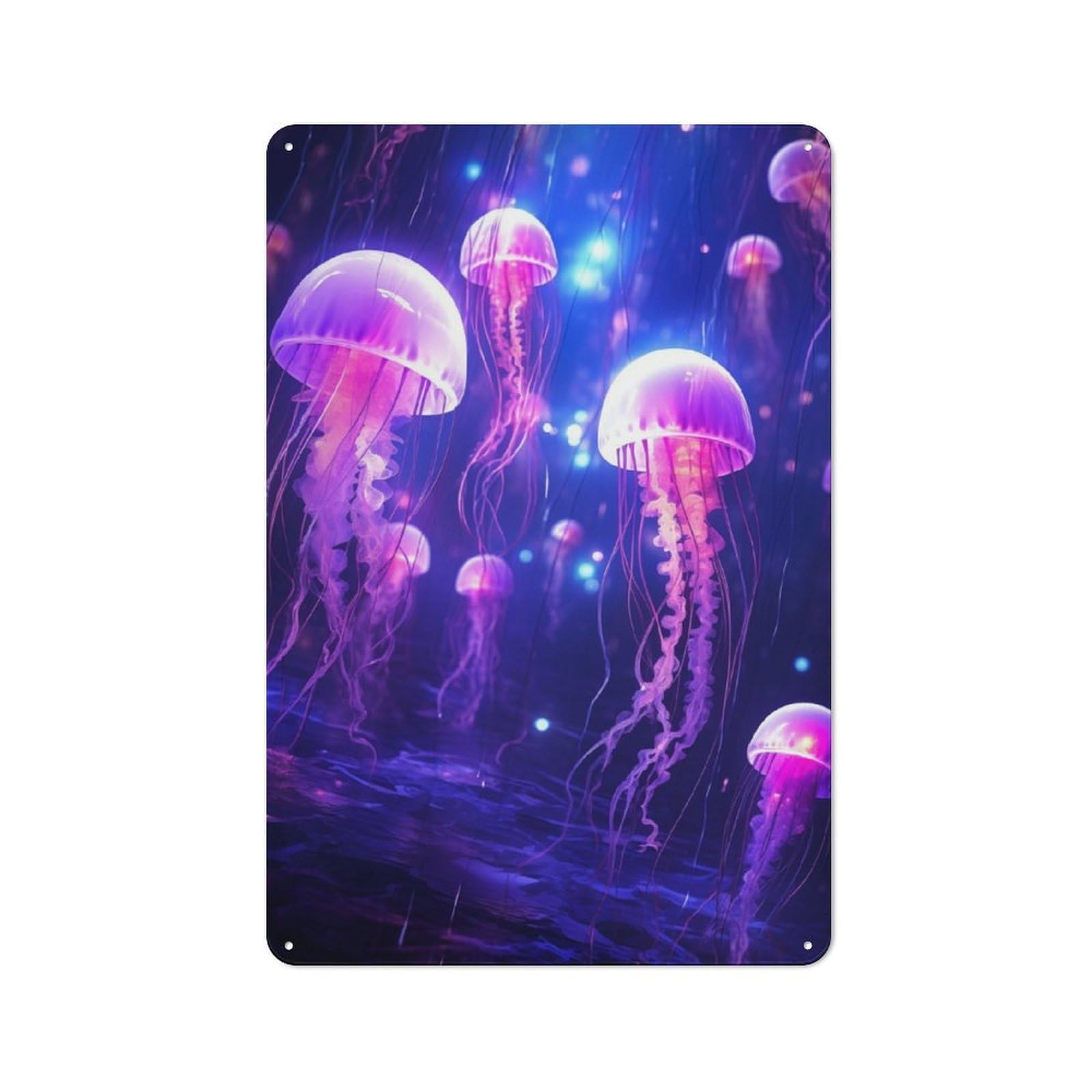 Junmoney Jellyfish Glowing Squad Decorative Metal Plaque With Design 30X20cm, Casual Utility Space Decor For Patio Bar, Workshop, Shed Or Kitchen