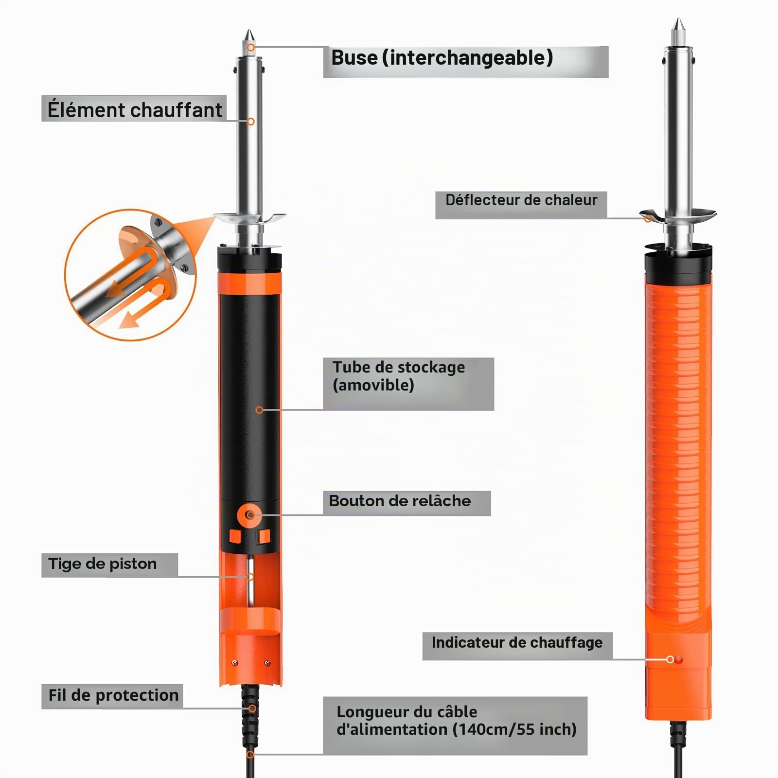 Preciva Pompe à Dessouder Electrique, Ventouse de Fer à Dessouder 30W, Fer à Souder avec Buses, Pompe à Dessouder pour Dessouder à Trou Traversant 1,0 mm 1,2 mm