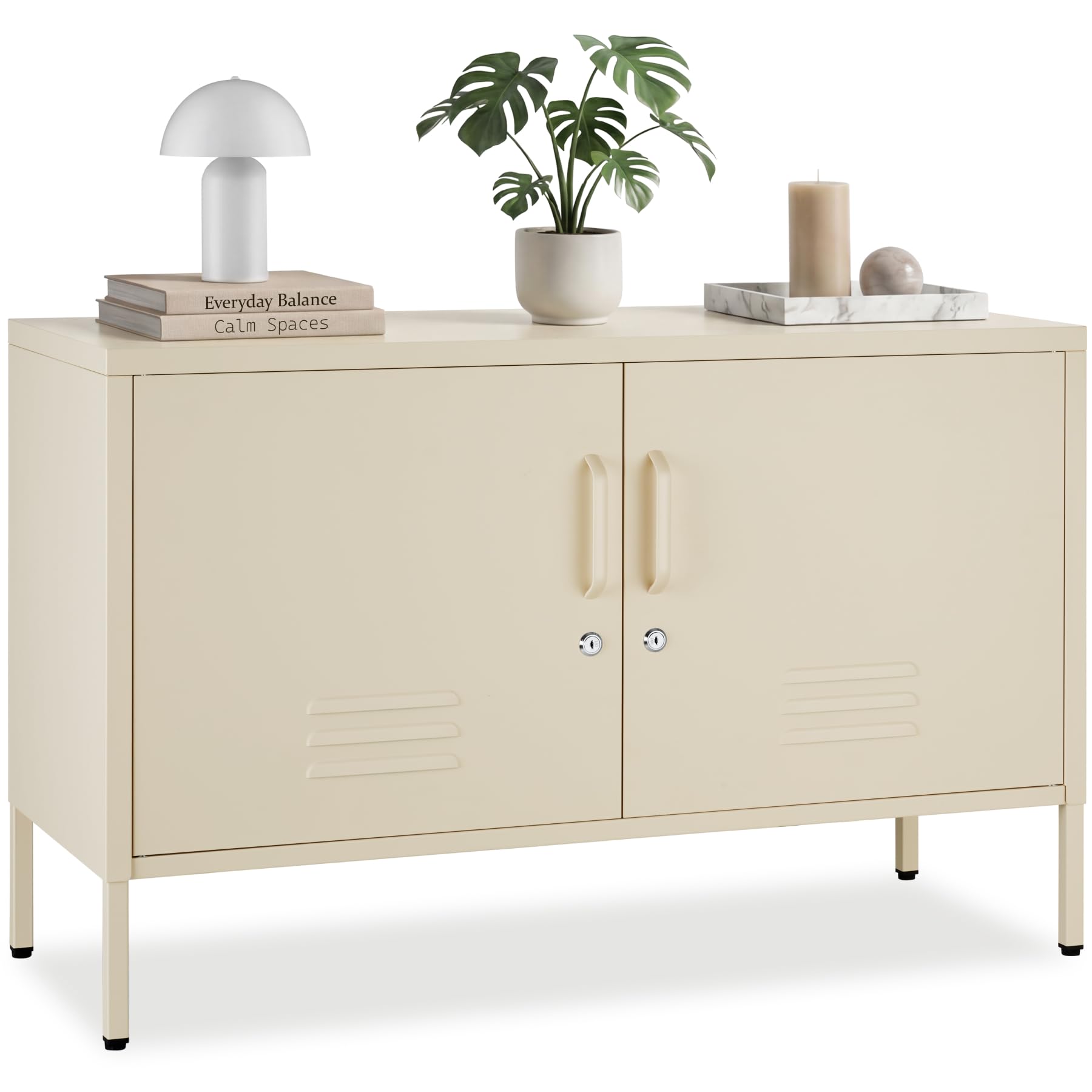 tectake® Buffet métallique 100x42,5x65 cm, Meuble de Rangement Style Industriel, 2 Portes à Fermeture magnétique et 2 Jeux de clés, Etageres Ajustables, Meuble TV, Buffet Salle a Manger Salon Bureau