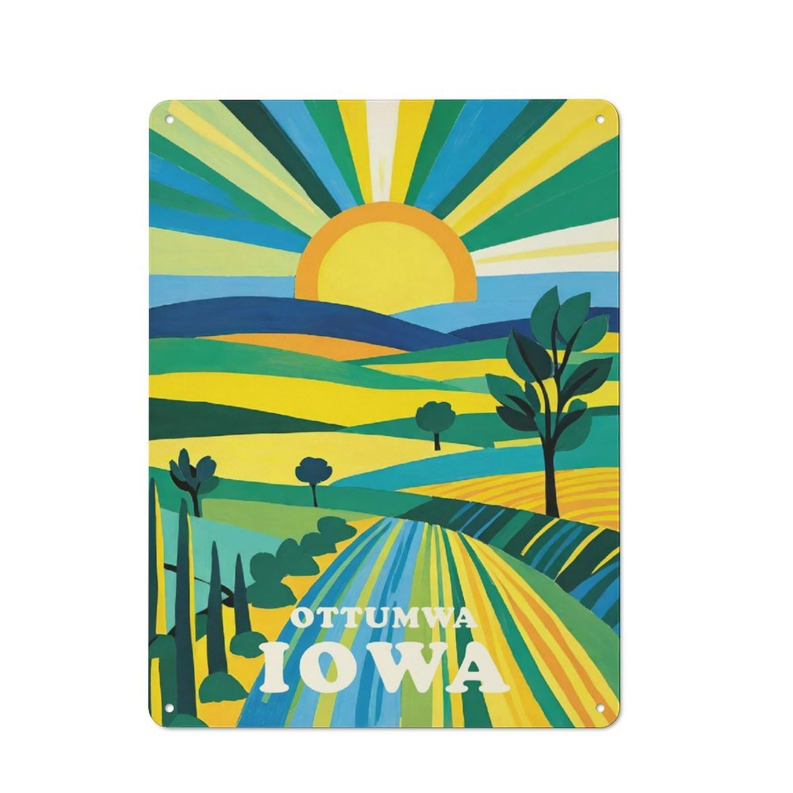 Ottumwa Iowa Sunset Decorative Metal Sign 40x30cm, Country Style Bistro Wall Plaque for Kitchen, Cafe, Pantry Or Dining Room