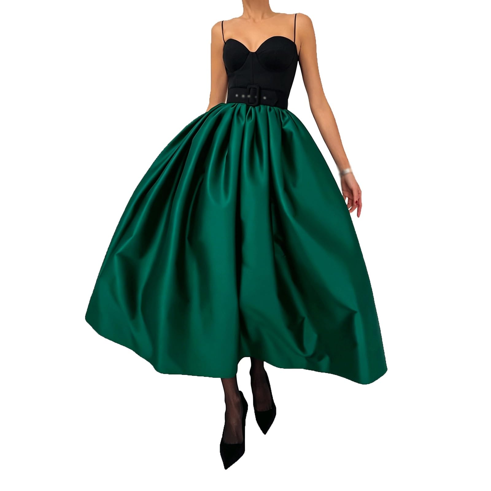 DUddTTW A-line Women's Maxi Skirts High-Waisted Midi Skirt Polyester Ankle Length Long Skirts Versatile Loose Clothing for Any Occasion(Gr�n,Lagre)