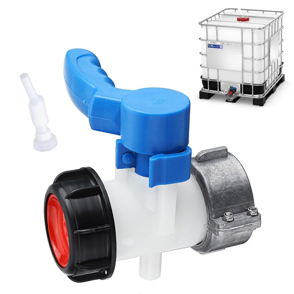 Vanne Cuve 1000l Plastique, Vanne Papillon Adaptateur pour réservoir IBC DN40 (62 mm), Robinet Cuve IBC Adaptateur Universel pour Robinet de Vidange, Citerne de Pluie, Bidon