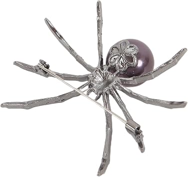 Vintage Style Spider Brooch for Women Girls Spider Black Cubic Zirconia Faux Pearl Sun Shape Badge Lapel Pin Badge, Metal