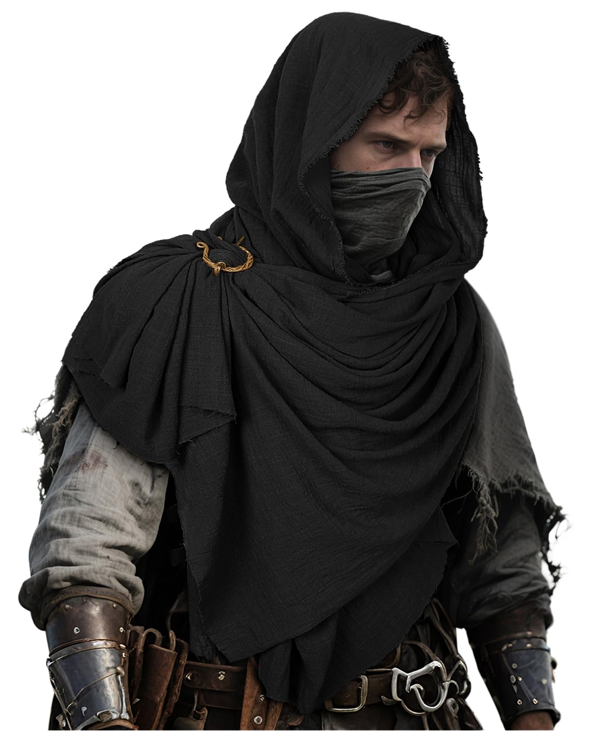 Men's Medieval Hooded Cloak Greek Gods Shoulder Cape Post Apocalyptic Wrap Scarf Rogue Cowl Viking Renaissance