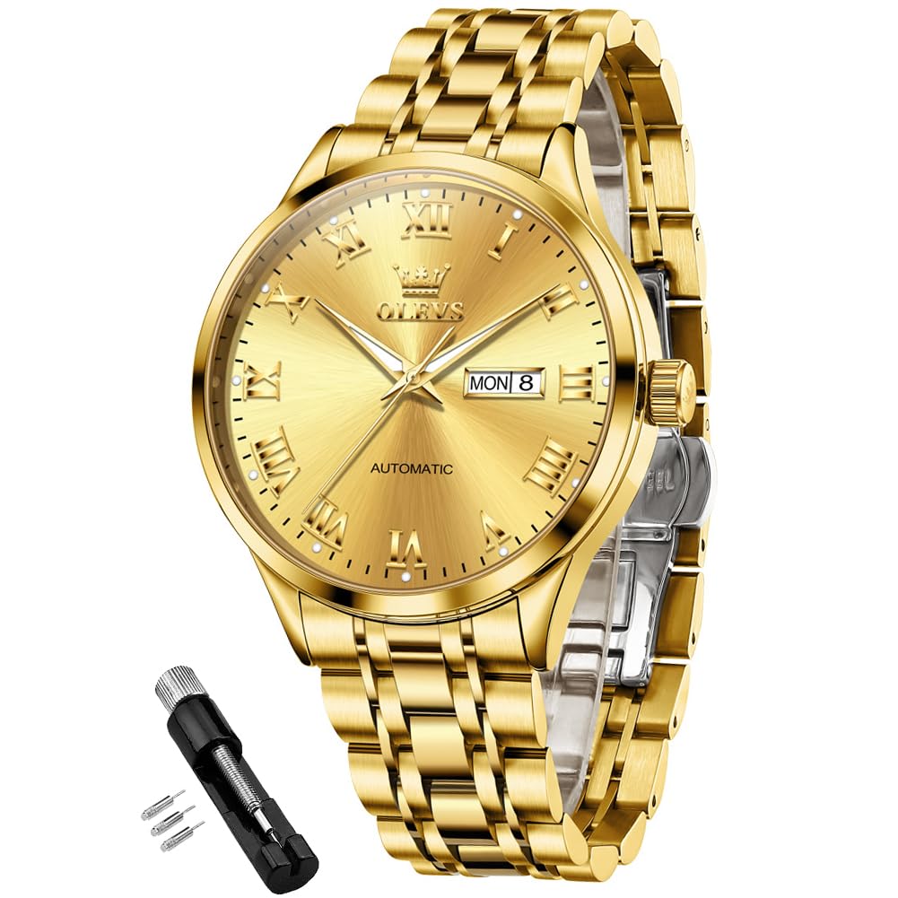 OLEVS Mens Watches Automatic Luxury Self Winding Mechanical Business Dress Wrist Watch Stainless Steel Waterproof Luminous Day Date