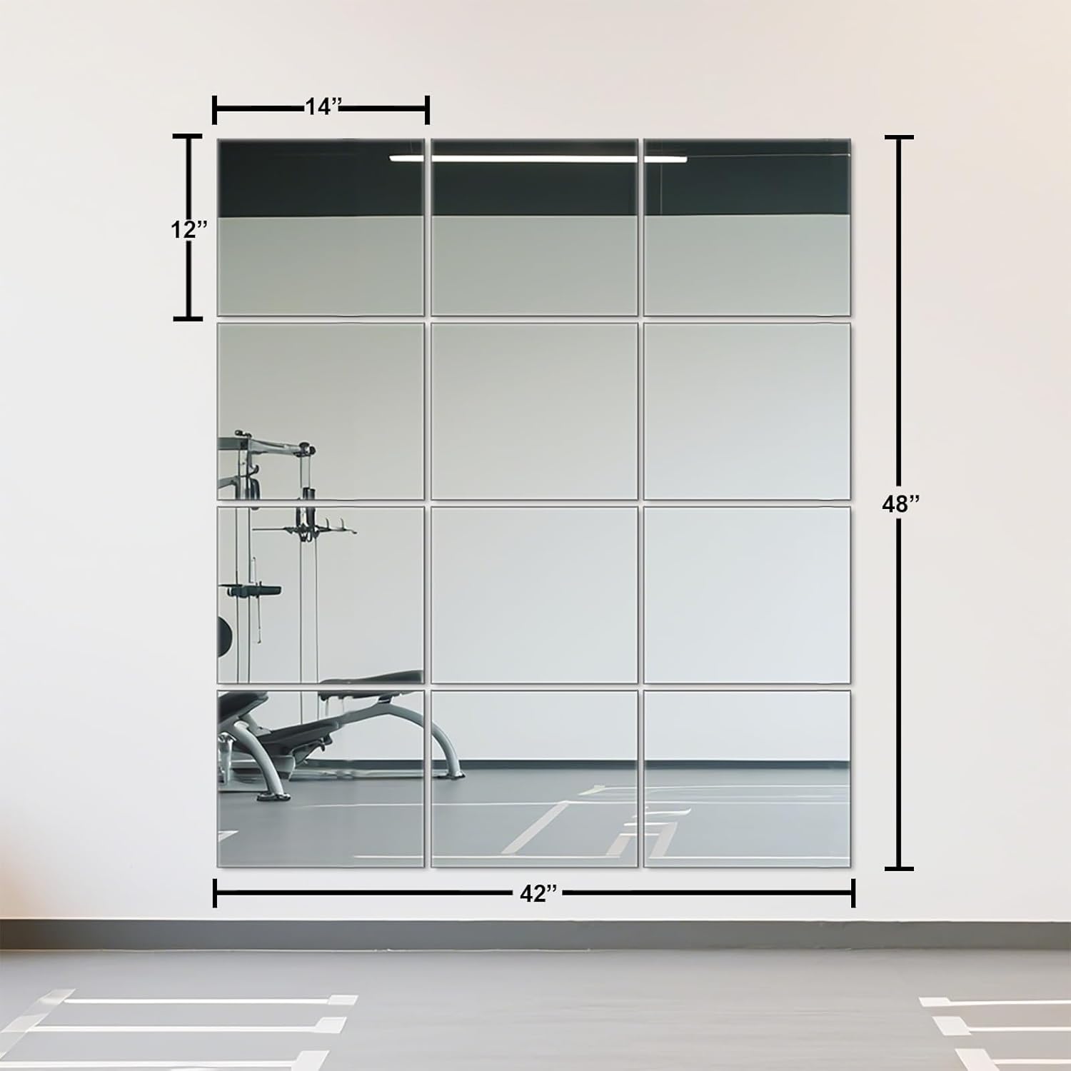 Wall Mirror Tiles Full Length, 14 x 12 Inch x 12Pcs Frameless Home Gym Mirror for Wall Mounted Decorative Full Body