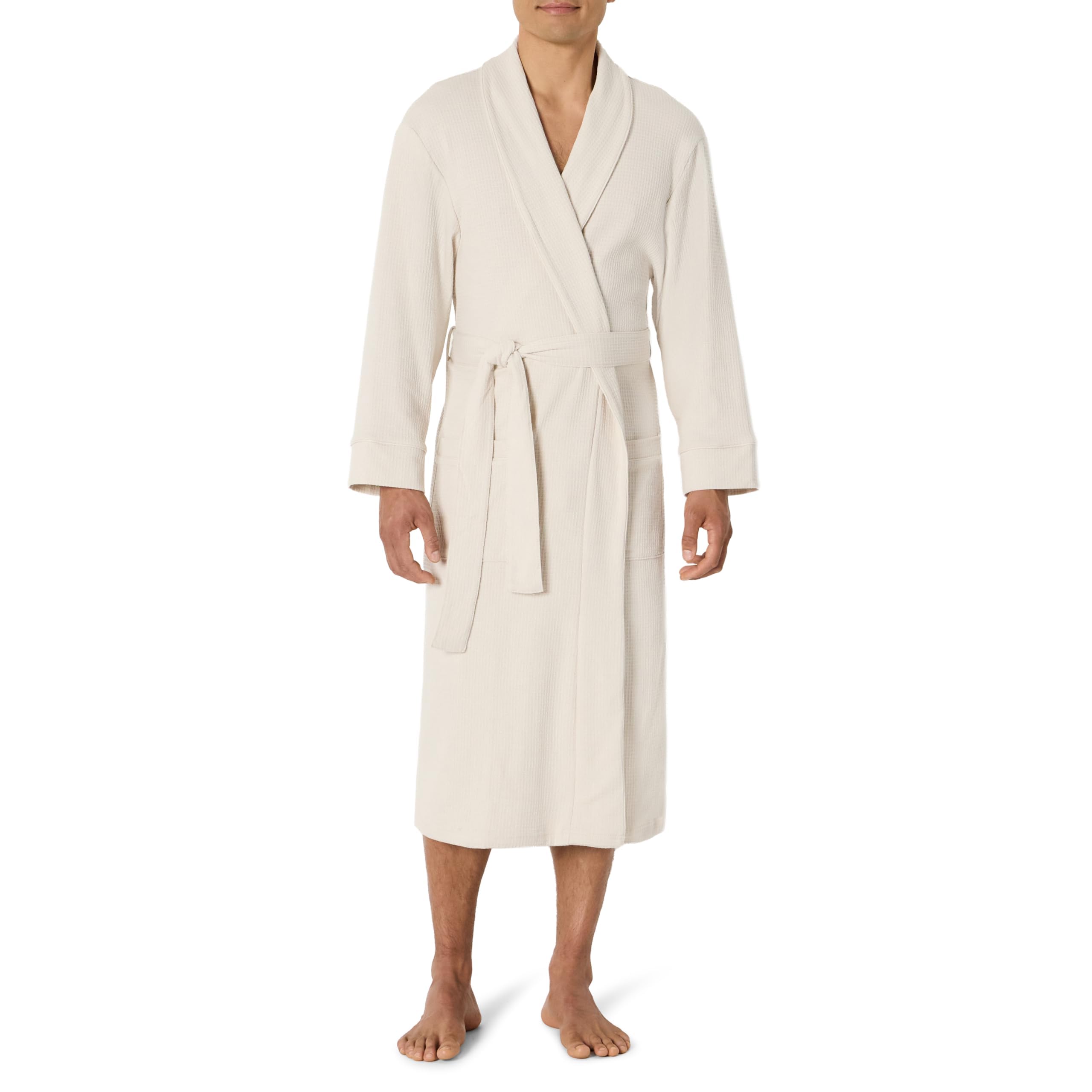 Amazon Essentials Men's Lightweight Cotton Waffle Bath Robe, Mid-Length Loungewear (Available in Big &amp; Tall)
