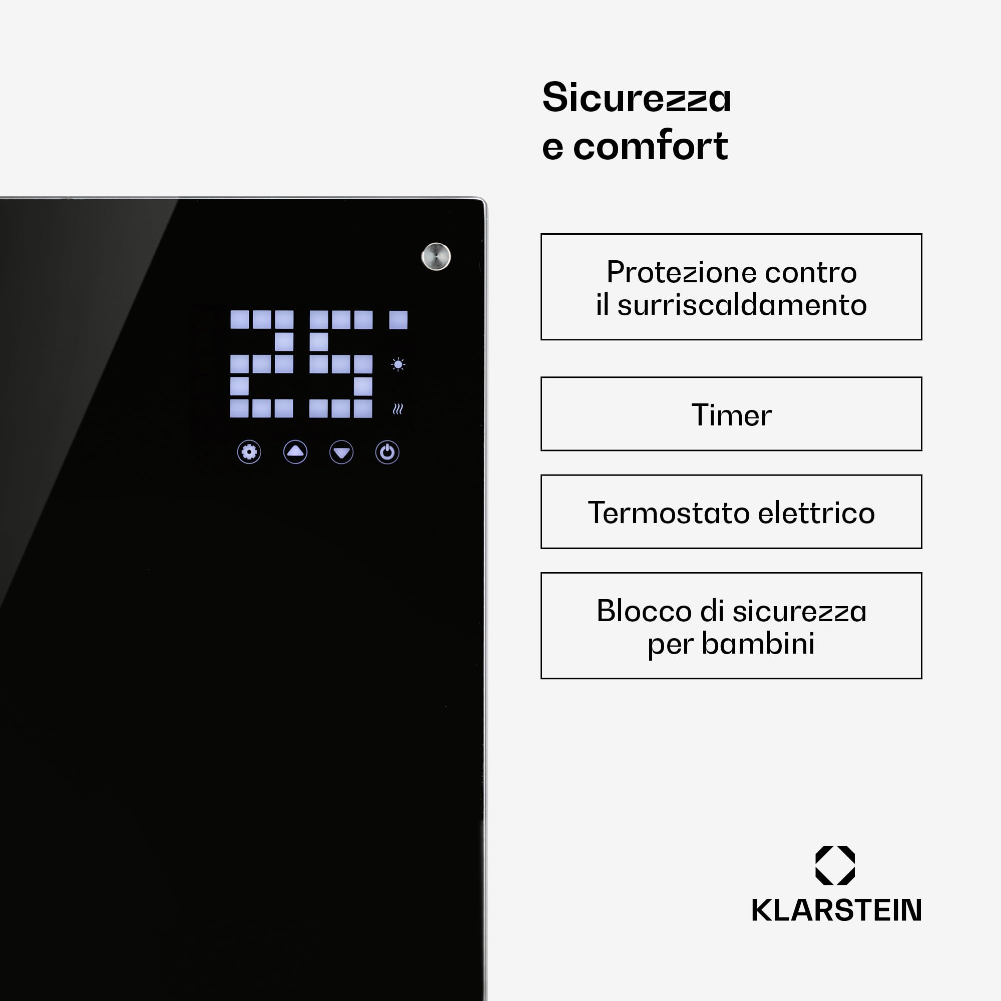 Klarstein Stufa Elettrica Basso Consumo, 2000W, Termoconvettore con Rotelle, Termosifone Portatile, a Parete con Termostato, Stufetta per Casa