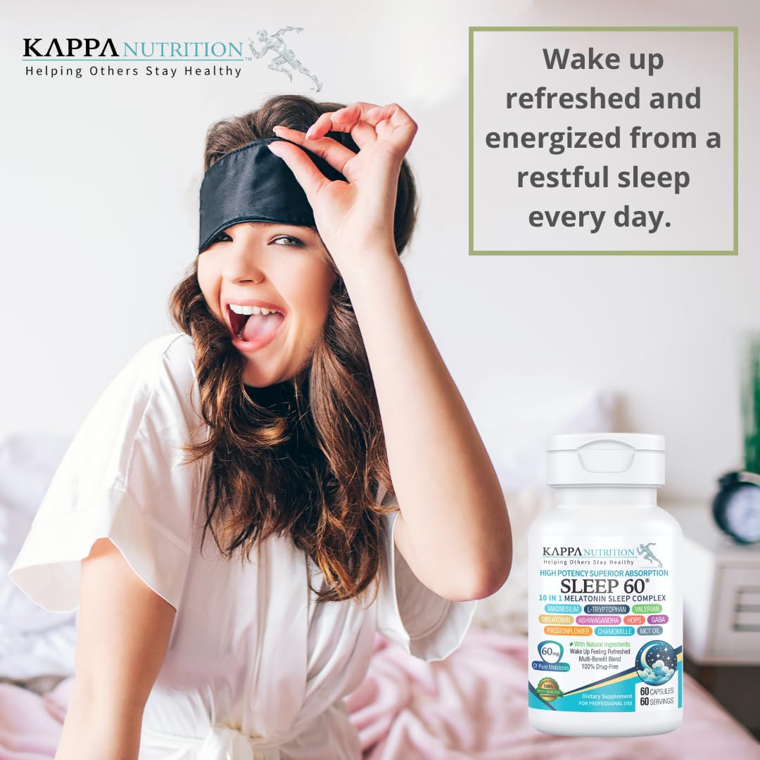 KAPPA NUTRITION Sleep 60, Sleep Aid, 60mg of Melatonin, 60-Day Supply, Non-Habit Forming Vegan Capsules Natural Ingredients for Easier Bedtime, Herbal Supplement, Valerian Root, Chamomile Non-GMO — Amazon image 5