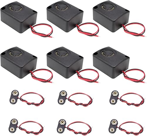 Miniatura 7 de ShangHJ 6 juegos de 110 dB electrónica mini alarma piezoeléctrica DC 12 V seguro antirrobo de alta dececibel activo, alarma de zumbador con clip de