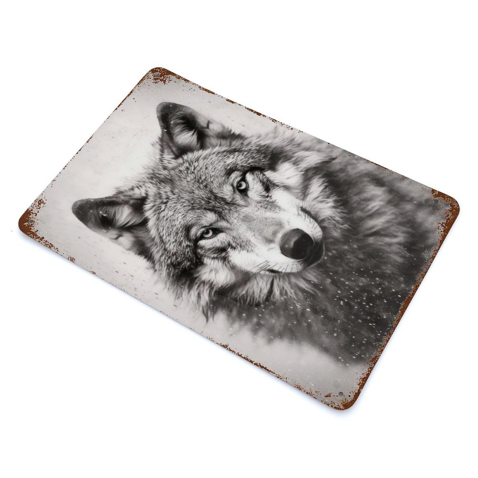 Garage Style Wolf Animals Aged Metal Wall Plaque 11.8"x7.9", Farmhouse Wall Decor for Bar And Workshop
