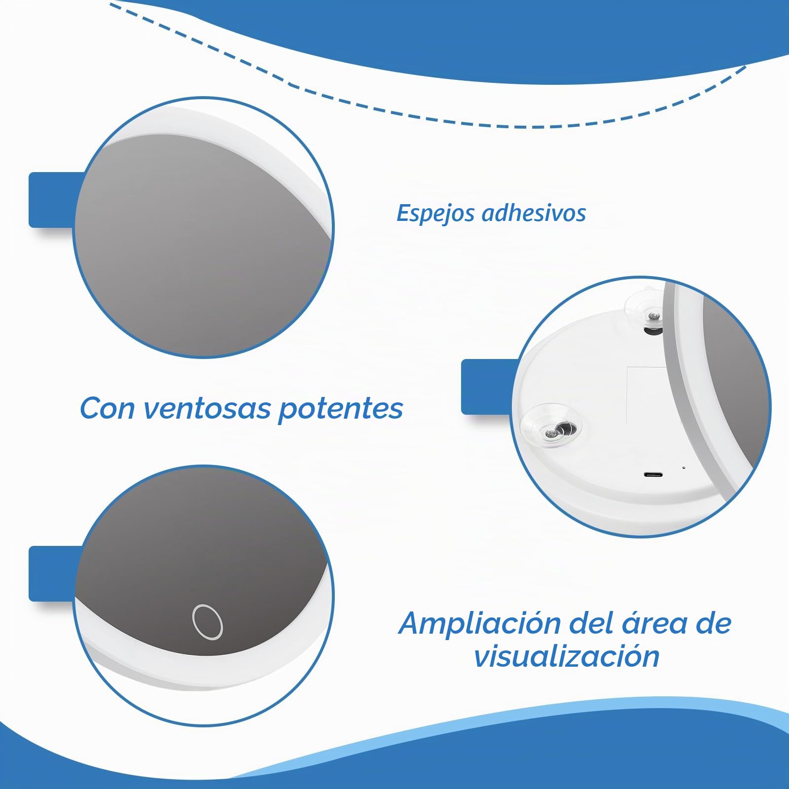Espejo de Aumento 10X con Luz y Ventosas, LED para Pared, Portátil para Tocador, Escritorio, Baño, Dormitorio, Blanco