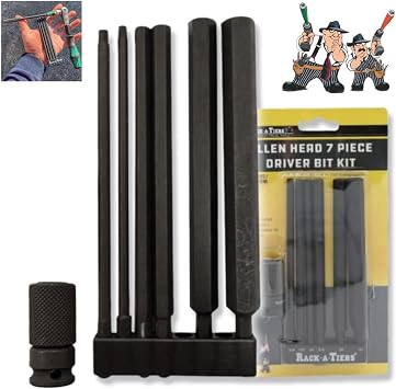 Rack-A-Tiers Allen Head Driver Bit Kit - Impact Driver Rated, Allen Bits for Lug Termination, Electrical Drill Bits, Quick-Change Allen Bits, 6" Length, 1/4 Hex Shank 72607