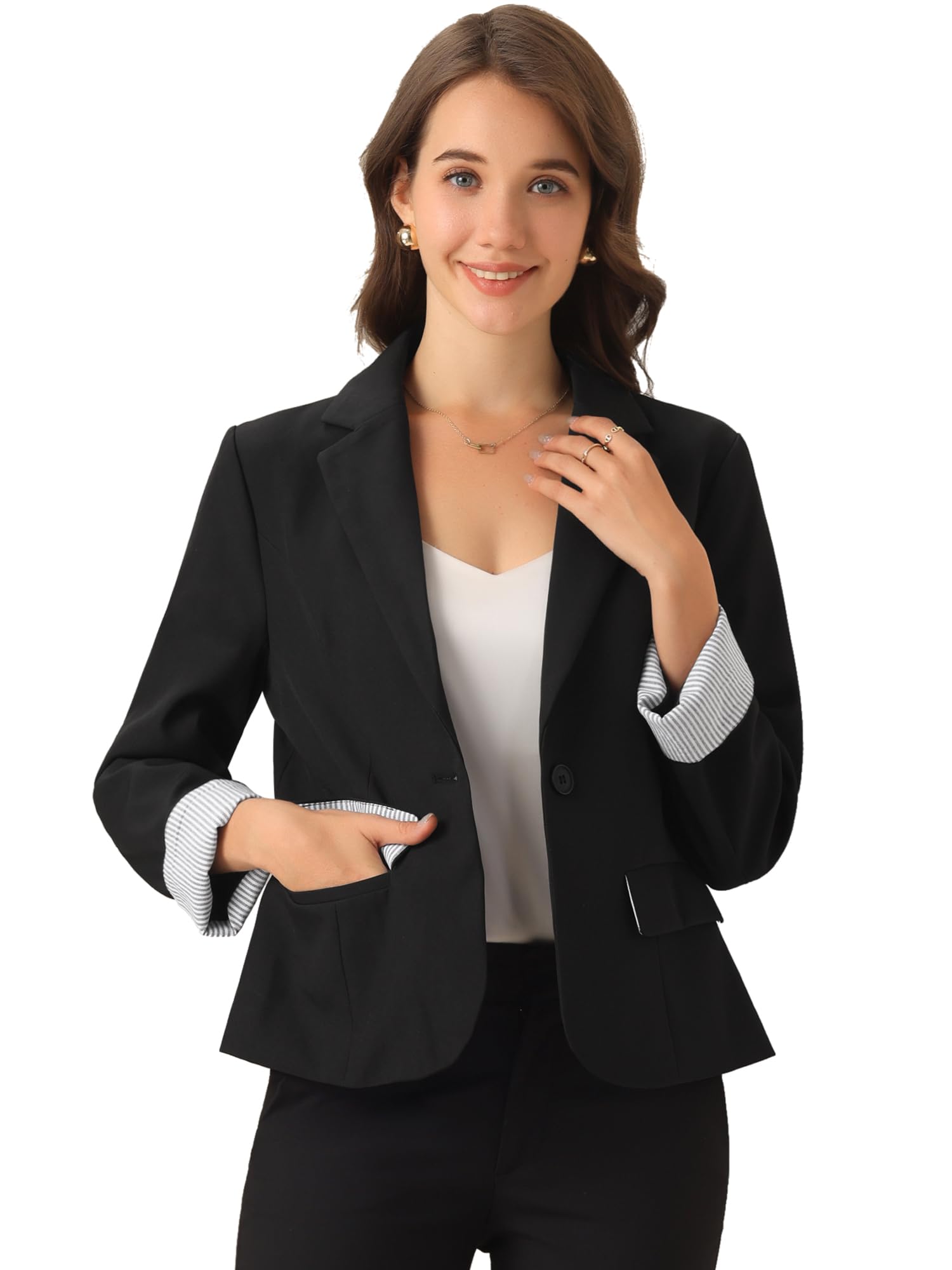 Allegra K Casual Blazer for Womens Lapel Collar Long Sleeve Cropped Blazer