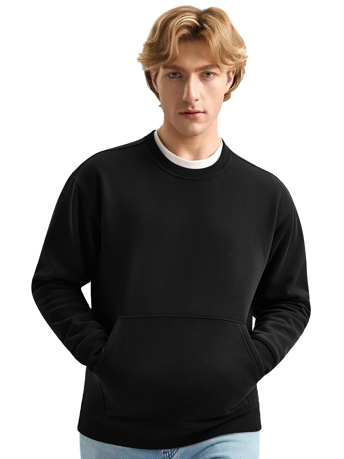 Mega Tshop Heavyweight Fleece Crewneck Sweatshirt with Pocket | 350 GSM Cotton Blend Fabr…