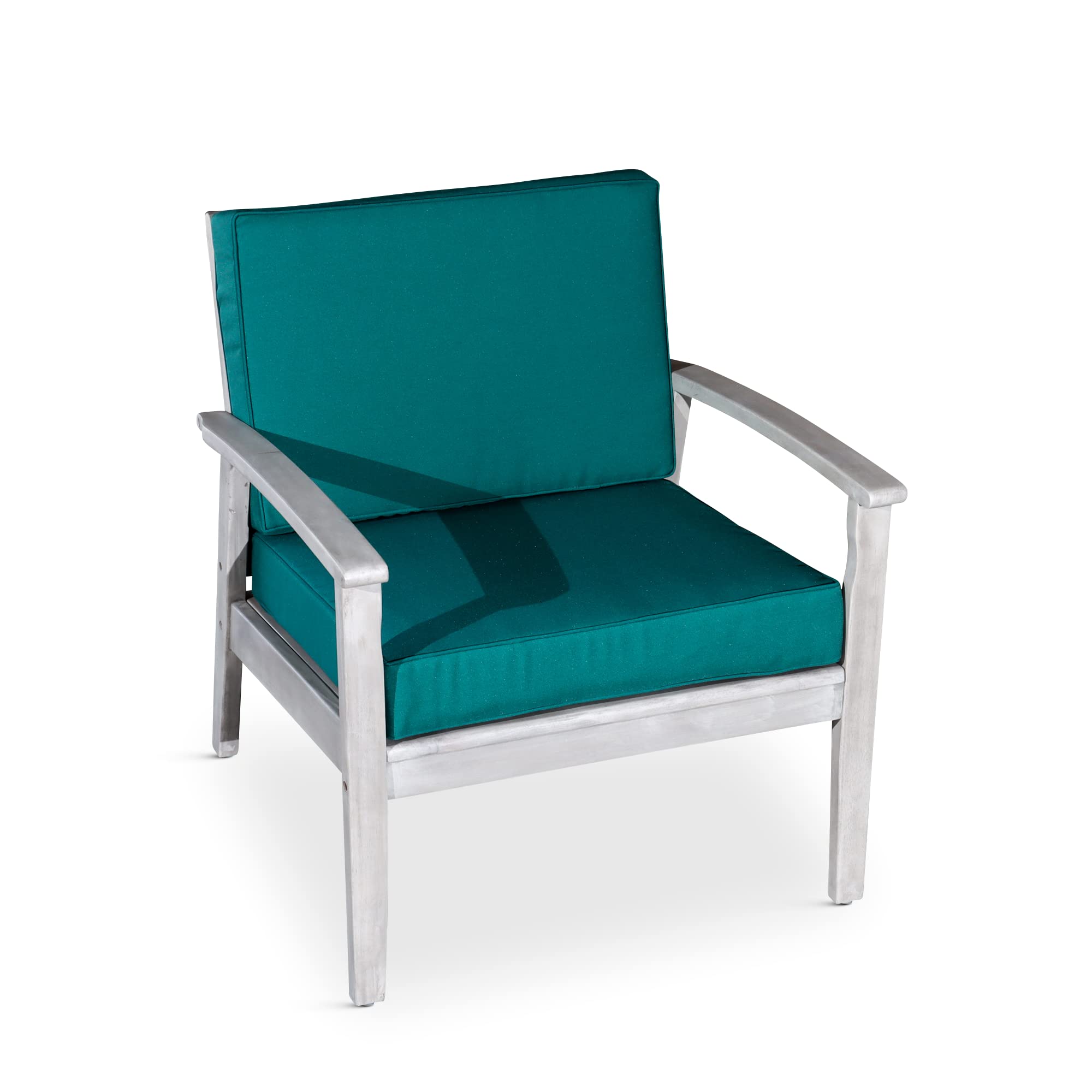 Deep Seat Eucalyptus Chair, Silver Gray Finish, Dark Green Cushions