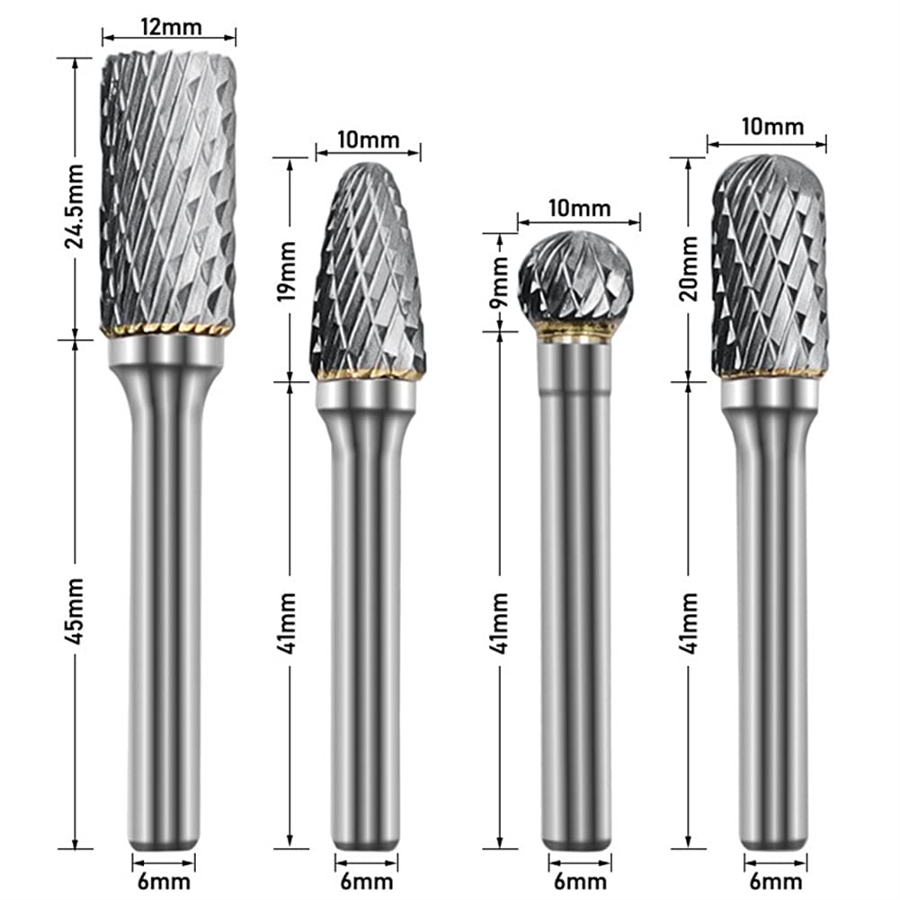 Hartmetall FräSstifte Set, 8 Stück Metall FräSer Wolframcarbid HartmetallfräSer Mit 1/4" (6mm) Schaft, Doppelschnitt MetallfräSer FräSbohrer RotationsfräSer Raspel FüR Metallpolieren, Gravieren