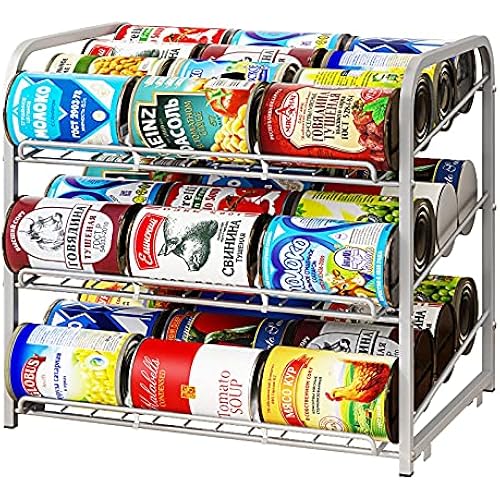 Can Rack Organizer,3 Tier Stackable Can Storage Dispenser,Sliver