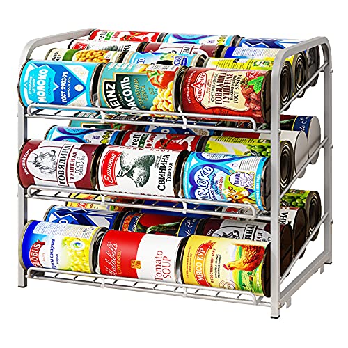 Can Rack Organizer,3 Tier Stackable Can Storage Dispenser,Sliver | Can Food Storage Rack|Holds 36 Cans|Space-Saving Pantry&Cabinet|Easy Access to Canned Goods-13.4″D x 16.6″W x 14.8″H