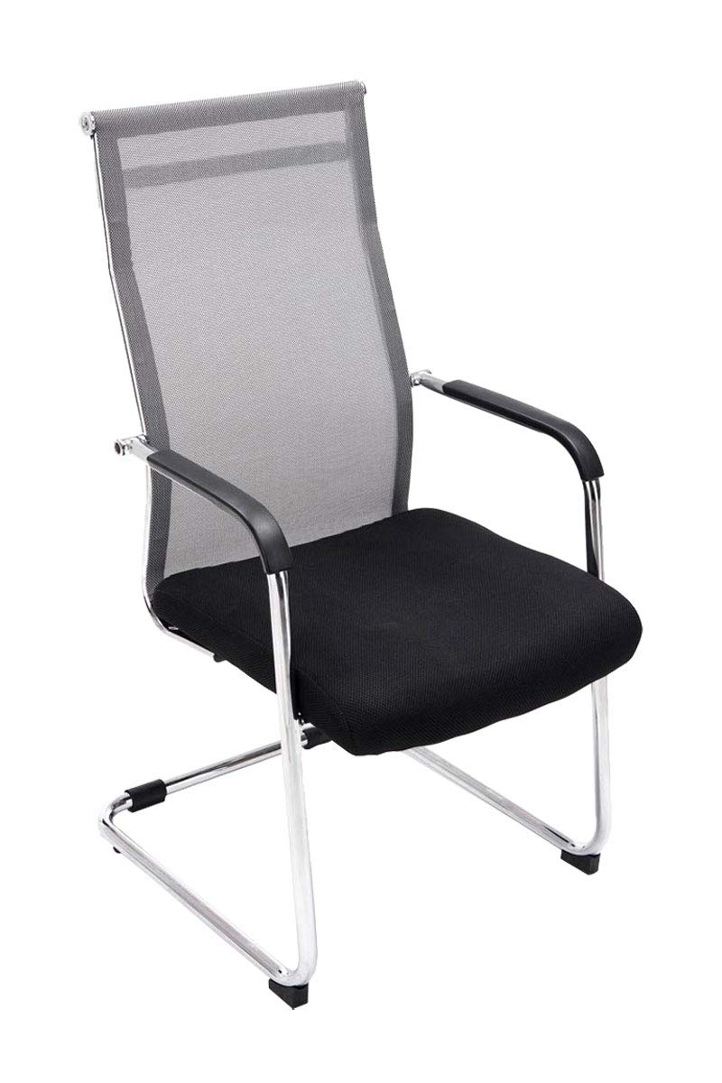 CLP Sedia Cantilever Con Braccioli Brenda I Sedia Sbalzo In Rete E Metallo I Sedia Ospiti Conferenze Imbottita I Sedia Ufficio Max Carico 110 KG, Colore:grigio