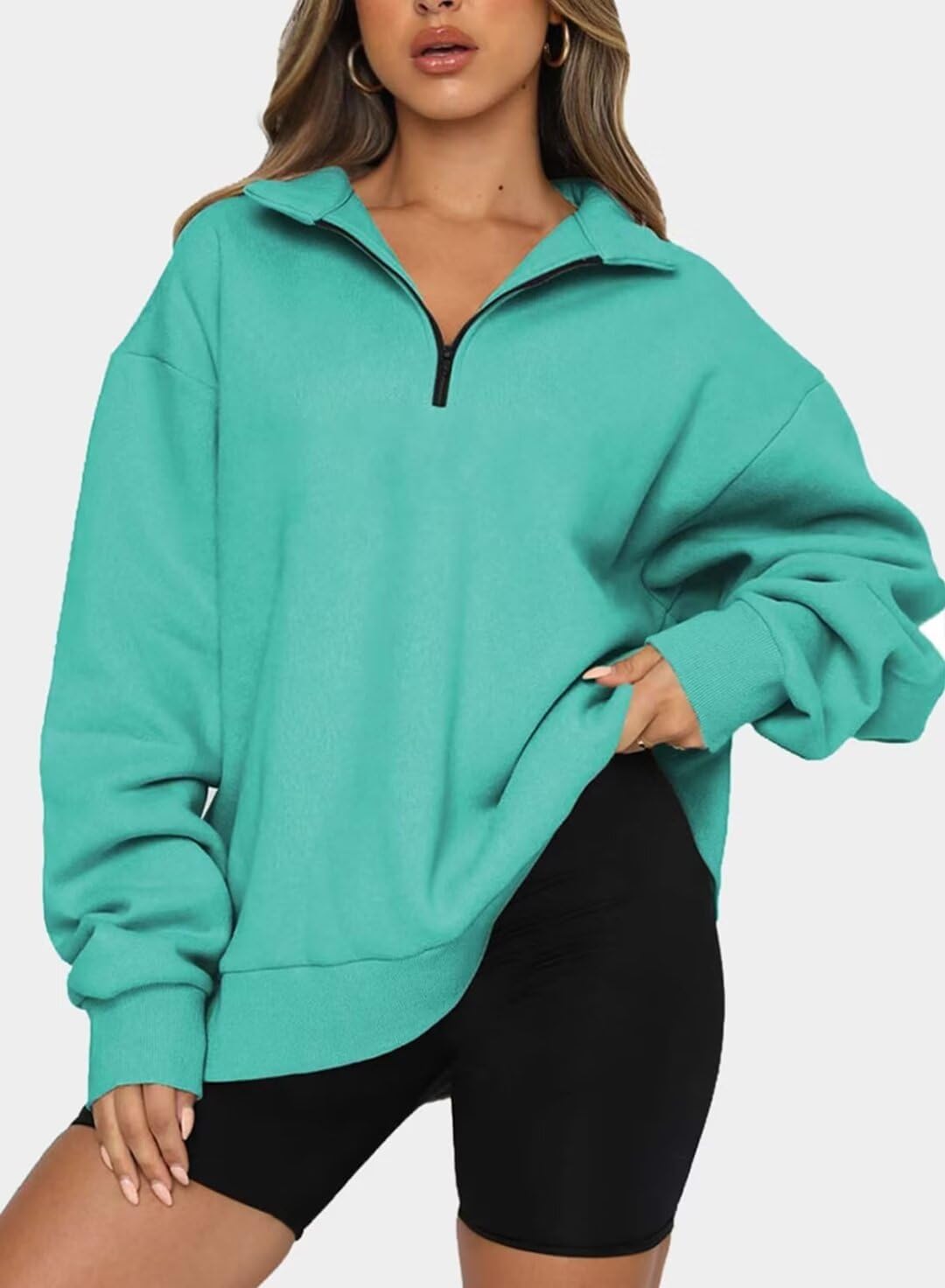 BLENCOT Half Zip Pullover Women Oversized Fleece Sweatshirt Workout Tops image 4