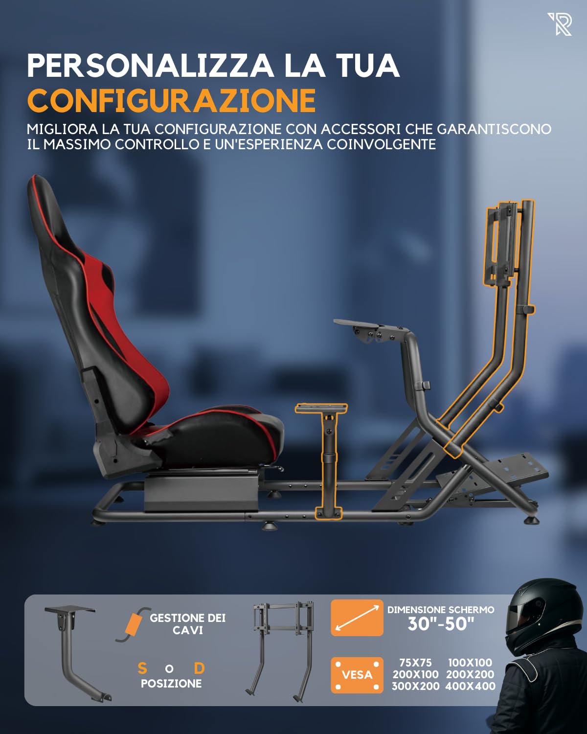 Ranqer Simulator Racing Seat Regolabile In Pelle PU Con Telaio Metallico, Compatibile PC PlayStation Xbox E Volanti Fanatec Logitech MOZA Simagic Thrustmaster, Posizione Di Guida Perfetta