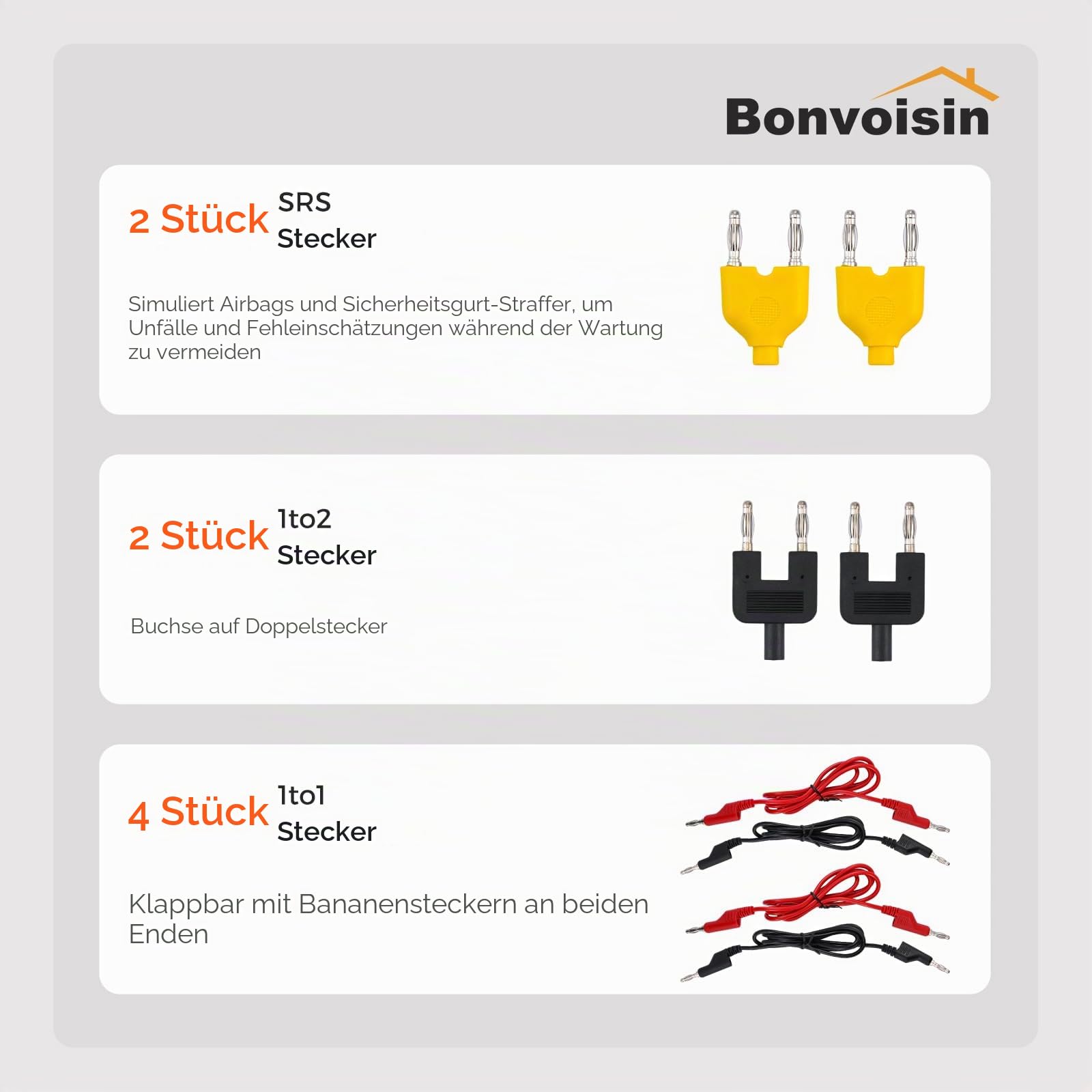 Bonvoisin 110PCS Messleitungen für Multimeter Kit für Auto Reparatur | 110-Teiliges Kfz-Prüfleitungs-Set, 72 Anschlüsse, Srs-Adapter, Led-Stroboskop, 4mm Bananenstecker, 0,5mm Durchstechsondene