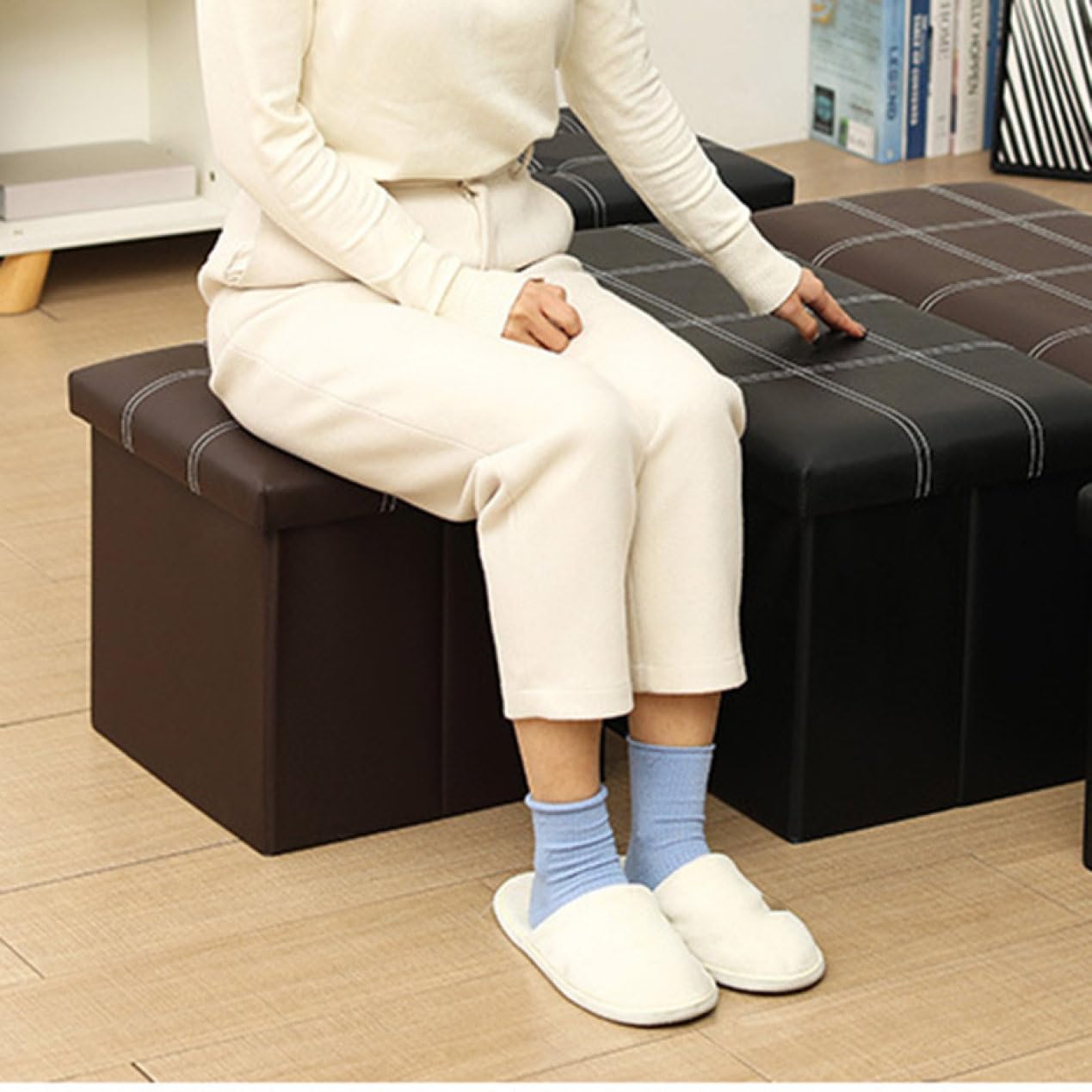 Amazon｜THLD 収納 スツール ブラック1 おしゃれ 38*38*38cm