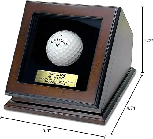 Miniatura 6 de Estuche de exhibición de pelotas de golf con agujero en uno, grabado personalizado de placa de latón, diseño duradero de madera y vidrio