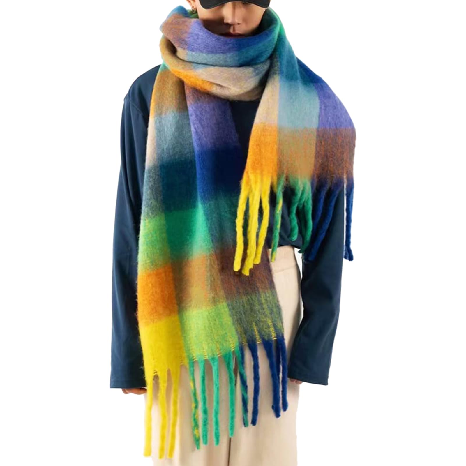 Amazon.com: OUNIYA Winter Large Chunky Plaid Scarf Women Oversized  display picture 1