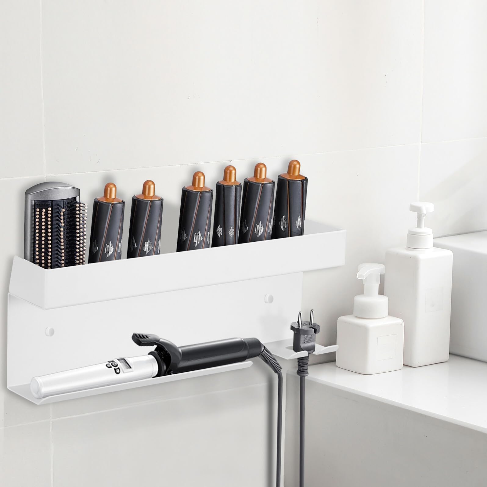 Bohrfreie Föhnhalterung Aluminium Wandhalterung für Haartrockner Glätteisen Lockenstab Organizer Hitzebeständig für Badezimmer und Schlafzimmer