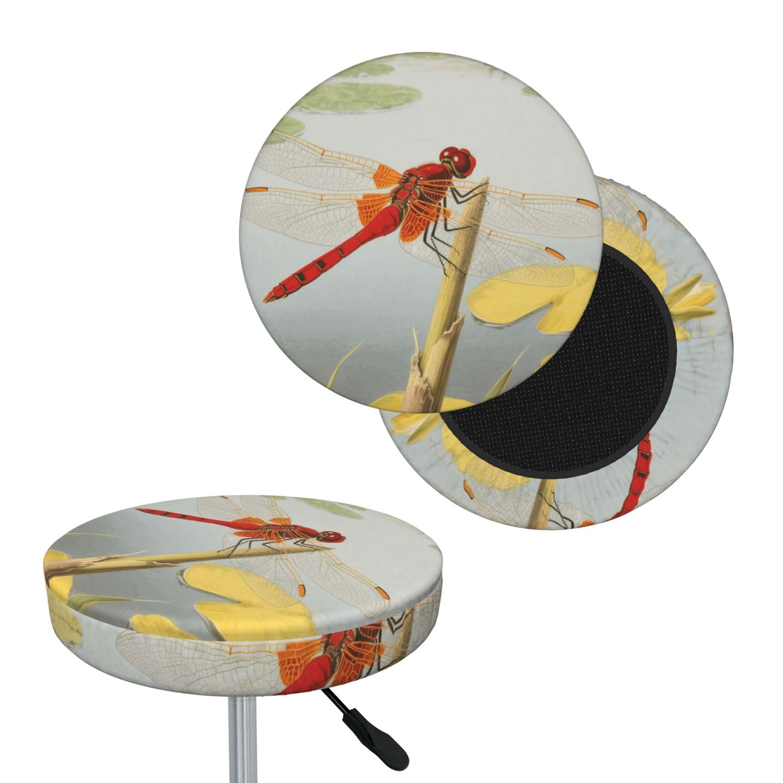 FekiLoot Dragonflies Round Bar Stool Covers Stretch Washable Bar Stool Covers Dustproof Slipcover Bar Chair Covers with Elastic Band for Bar Kitchen Living Room Decor 14 Inch