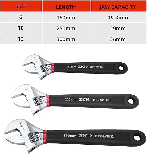 Miniatura 6 de ZKH Llave ajustable de 10 pulgadas  Llave métrica mediana  Llave ajustable sumergida en plástico con agarre cómodo  10 pulgadas (9.843 in)  Apertura