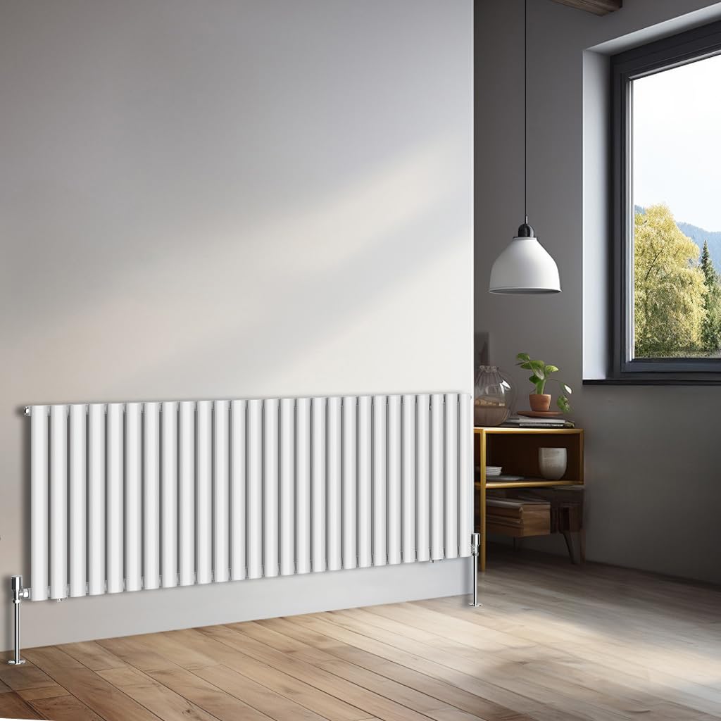 NRG 600x1593mm Horizontal Oval Single Panel Radiator Heater Column Radiator Central Heating Radiators Gloss White — image 1